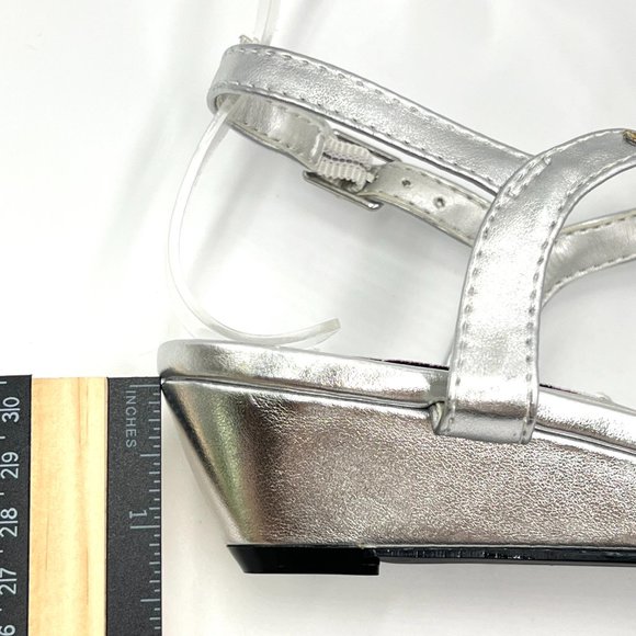 6.5W 6.5 WIDE Dyeables Silver Jeweled T-Strap Low Wedge‎ Dress Sandals Shoes - Picture 12 of 13